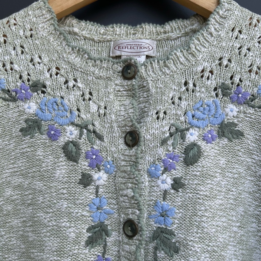 Vintage Northern Reflections Floral Embroidered Cardigan - Size S - Cotton mix - Picture 2 of 9